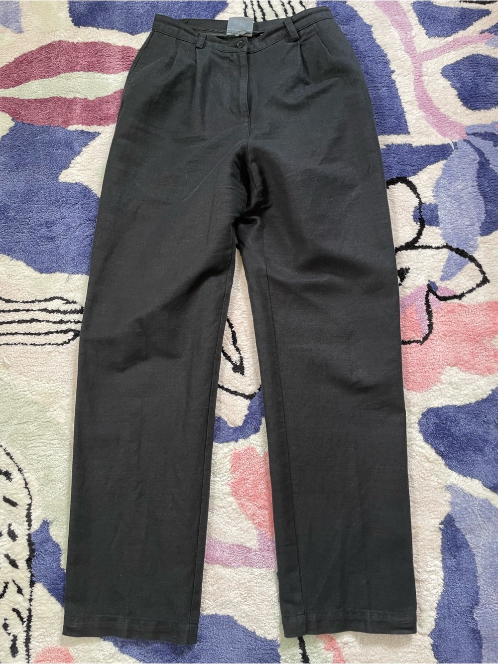 Liz Claiborne black linen cotton blend pleated front trousers women's 6